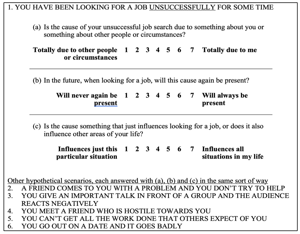 The Attributional Style Questionnaire (ASQ) for negative events
