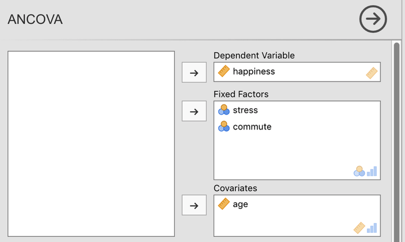 The jamovi ANCOVA analysis window