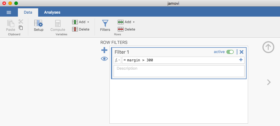 the jamovi filter screen