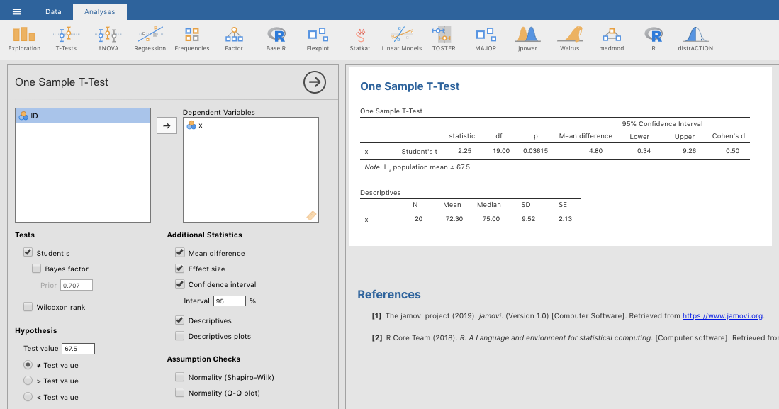 jamovi does the one-sample t-test.